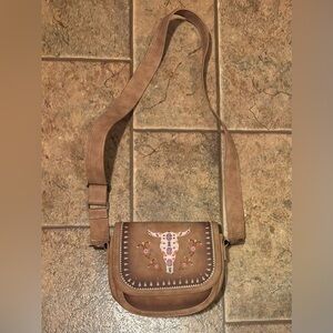 Catchfly Longhorn Skull Embroidered Crossbody Saddle Bag Purse